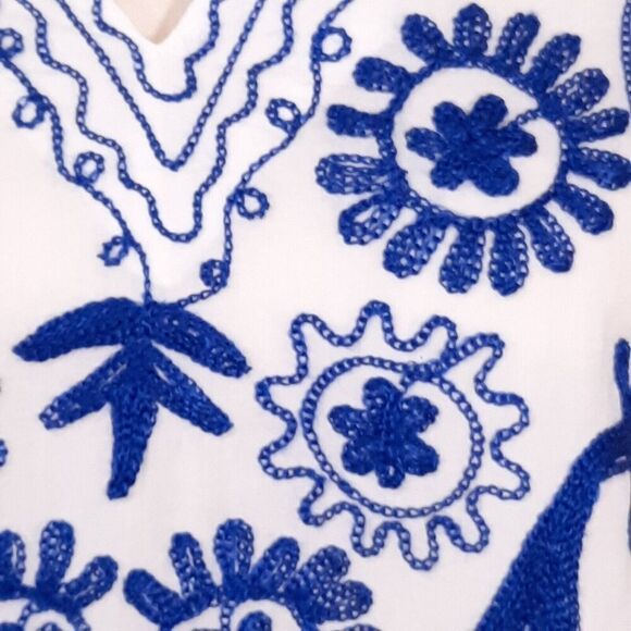 Sita Women's Floral Embroidered Tunic Size Small White 100% Cotton 3/4 Sleeve - Picture 7 of 13